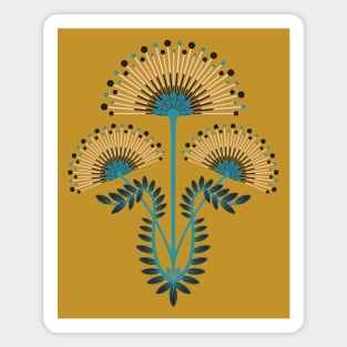 MIMOSA Art Deco Floral in Bold Black Turquoise Light Pink - UnBlink Studio by Jackie Tahara Magnet